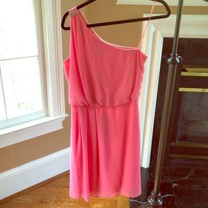 One shoulder coral chiffon dress